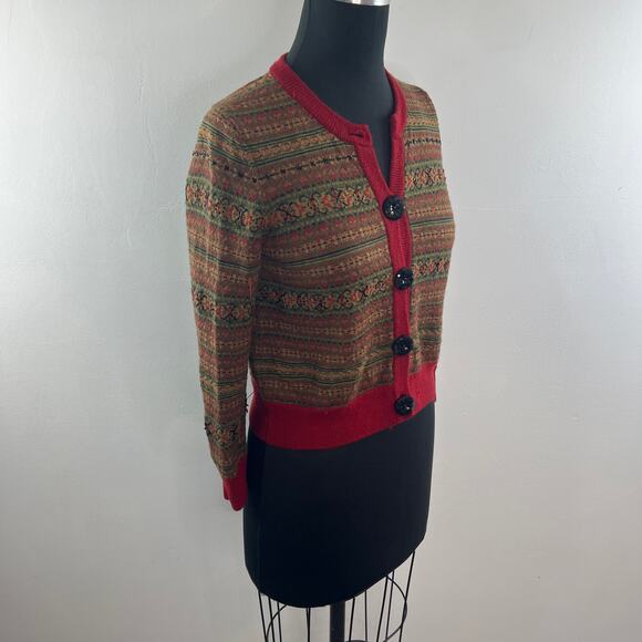 Easel Anthropologie Cardigan Sweater Fair Isle Knit Crew Neck Front Button S/ M? - Picture 5 of 7